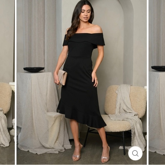 LADIES off shoulder ruffle midi dress - Picture 2 of 3